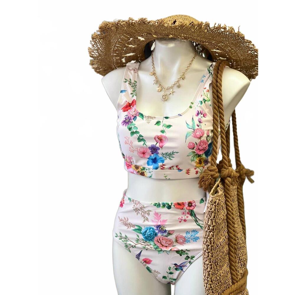 NEW TFY COLLECTION women's she blossoms two piece swim set in white